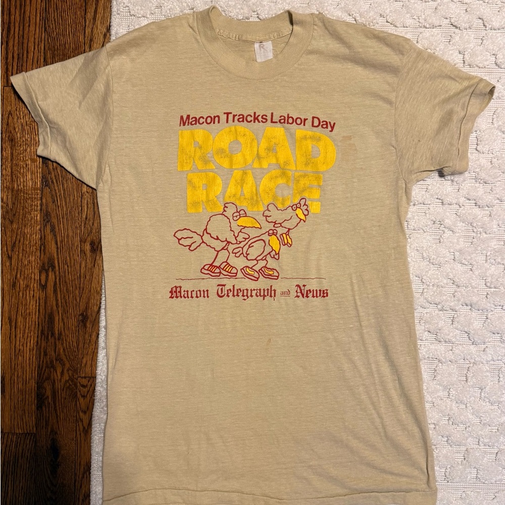 Beige Graphic T-Shirt with Yellow and Red Print
